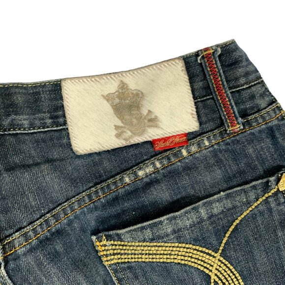 Vintage Y2K Stash House Denim Jeans 34 Med Wash Distressed Straight Embellished - Picture 6 of 8